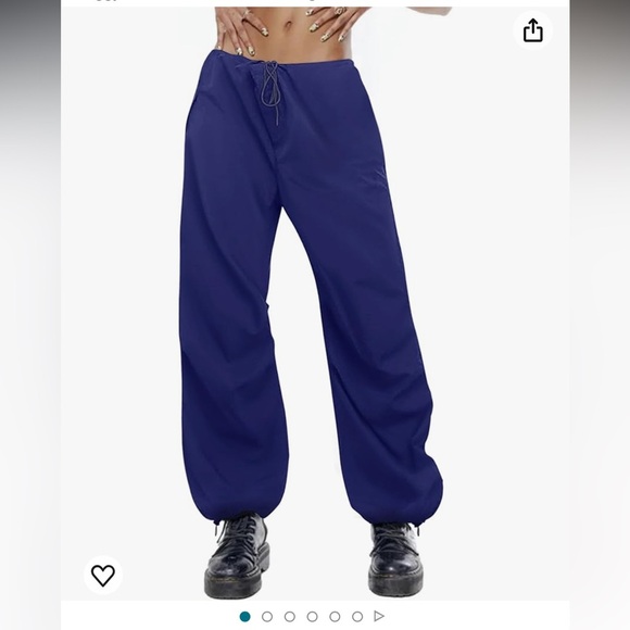 Women‘s Pants with 3 Pockets Drawstring Y2K Low Waist Baggy Parachute Pants - Picture 3 of 9
